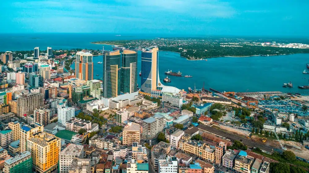 Dar es Salaam coastal skyline and harbour